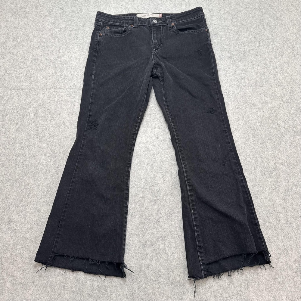 Levi's 519 Flare Jeans Girls 9 JRS (31x26) Black Low Rise Ripped Raw Hem